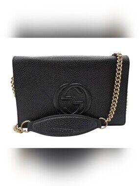 Gucci Pebbled Leather Shoulder Chain Wallet